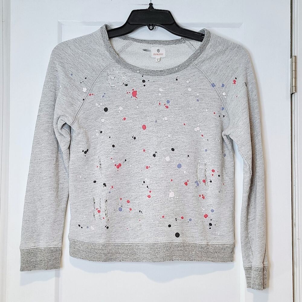 Sundry Distressed Paint Splatter Sweatshirt